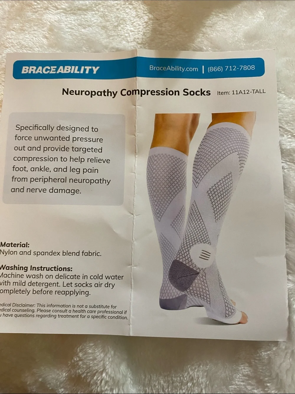 BraceAbility Compression  Tall  Gray Socks Size M 6 pairs